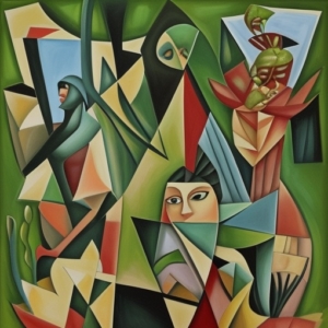 cubist illustration of the university as a meat eating flower